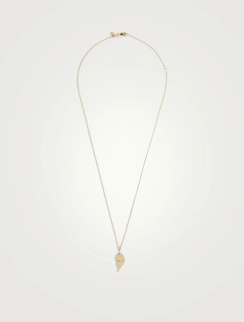 14K Gold Mizpah Two-Part Right Evil Eye Heart Necklace With Diamonds