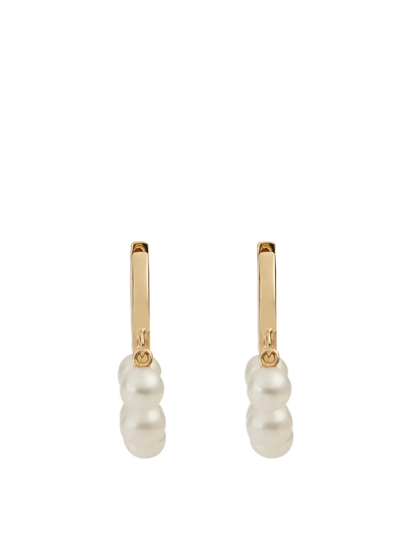 14K Gold Huggie Hoop Earrings With Pearls