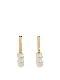 14K Gold Huggie Hoop Earrings With Pearls