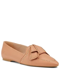 Leather Ballet Flats With Studded Bow