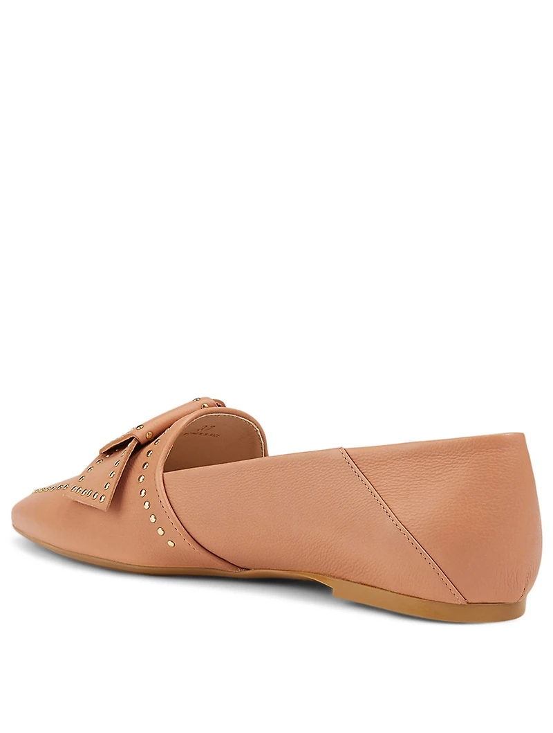 Leather Ballet Flats With Studded Bow
