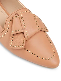 Leather Ballet Flats With Studded Bow