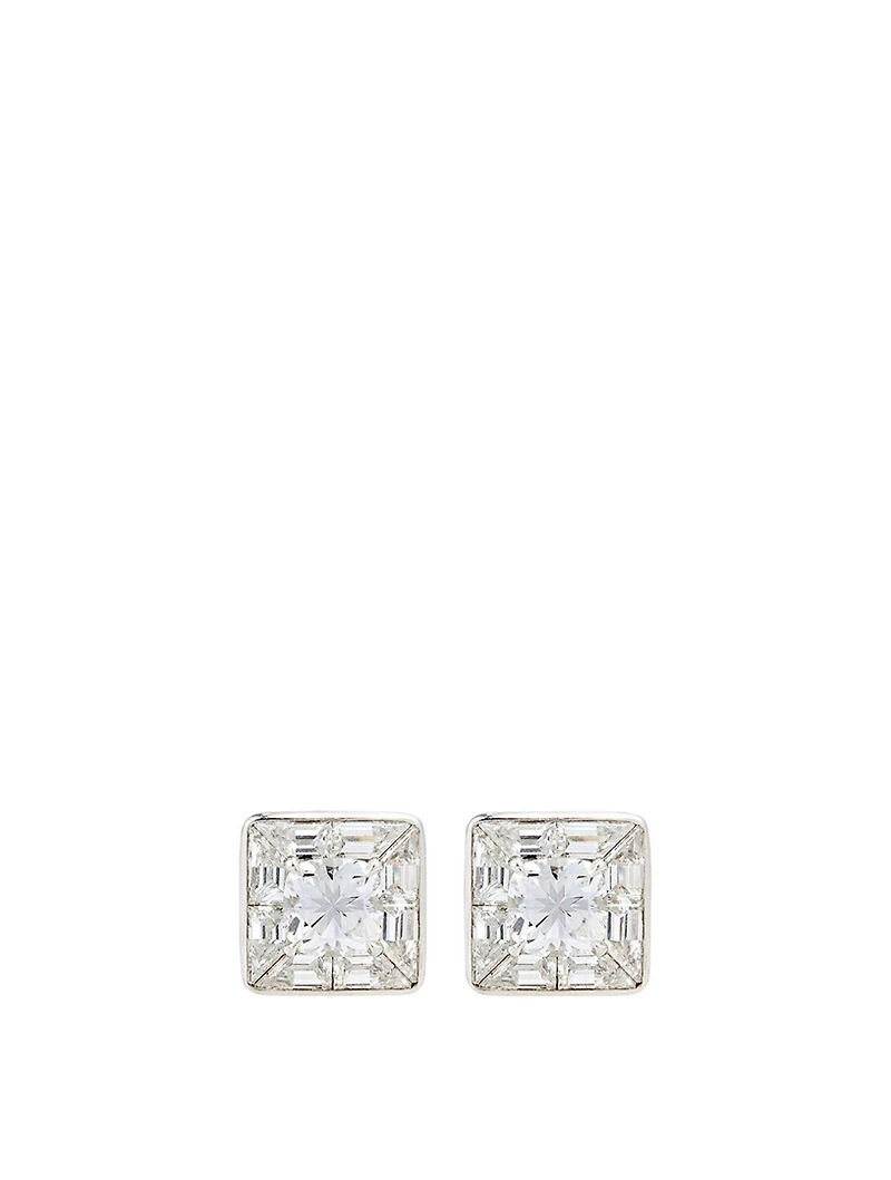 Deco Platinum Bespoke Cushion Diamond Earrings