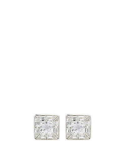Deco Platinum Bespoke Cushion Diamond Earrings
