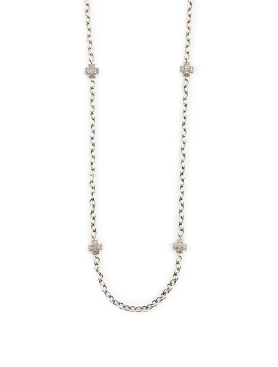 Silver Cross Chain Necklace With Diamonds