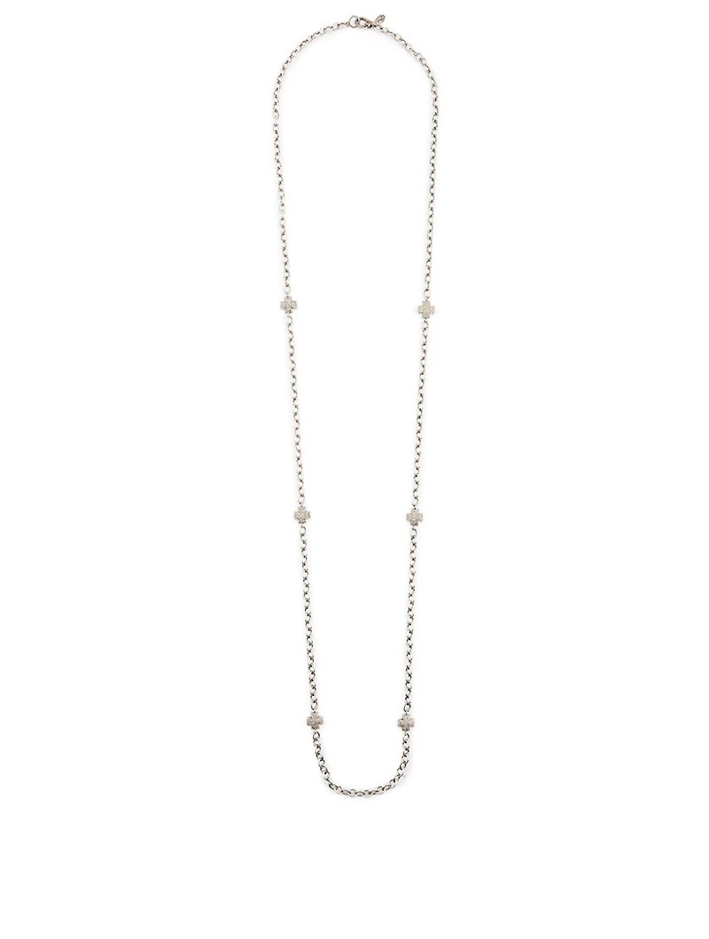 Silver Cross Chain Necklace With Diamonds