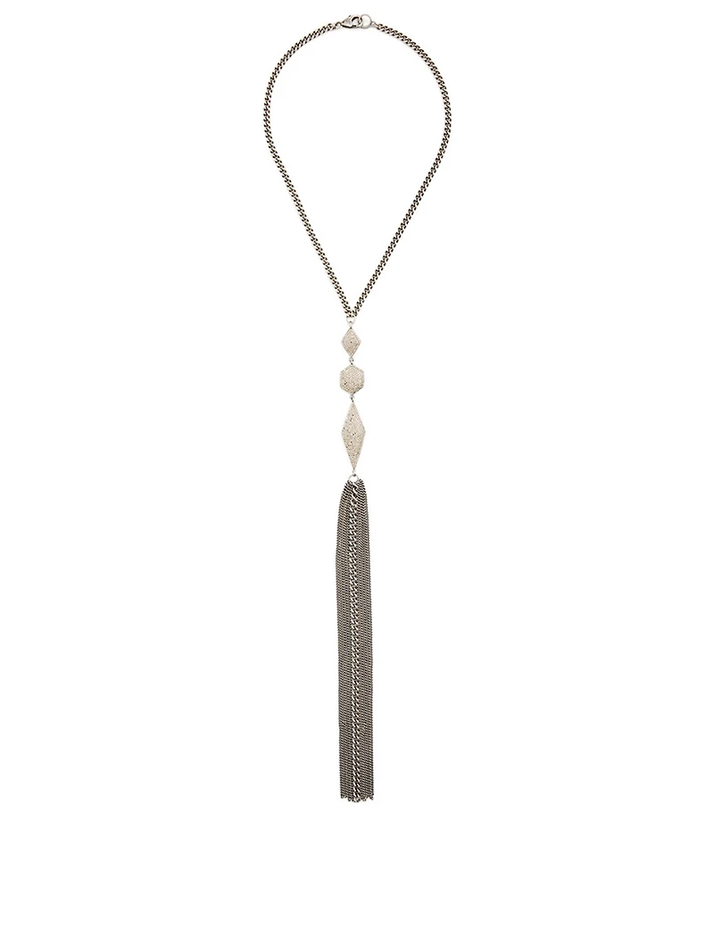 Silver Tassel Chain Necklace With Diamonds