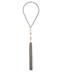 Silver Tassel Chain Necklace With Diamonds