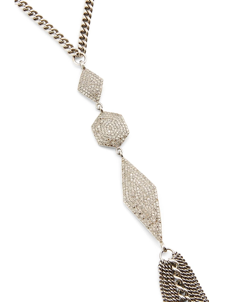 Silver Tassel Chain Necklace With Diamonds