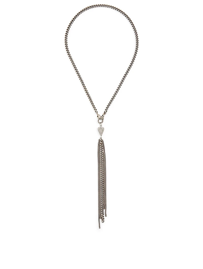 Silver Heart And Chain Fringe Necklace