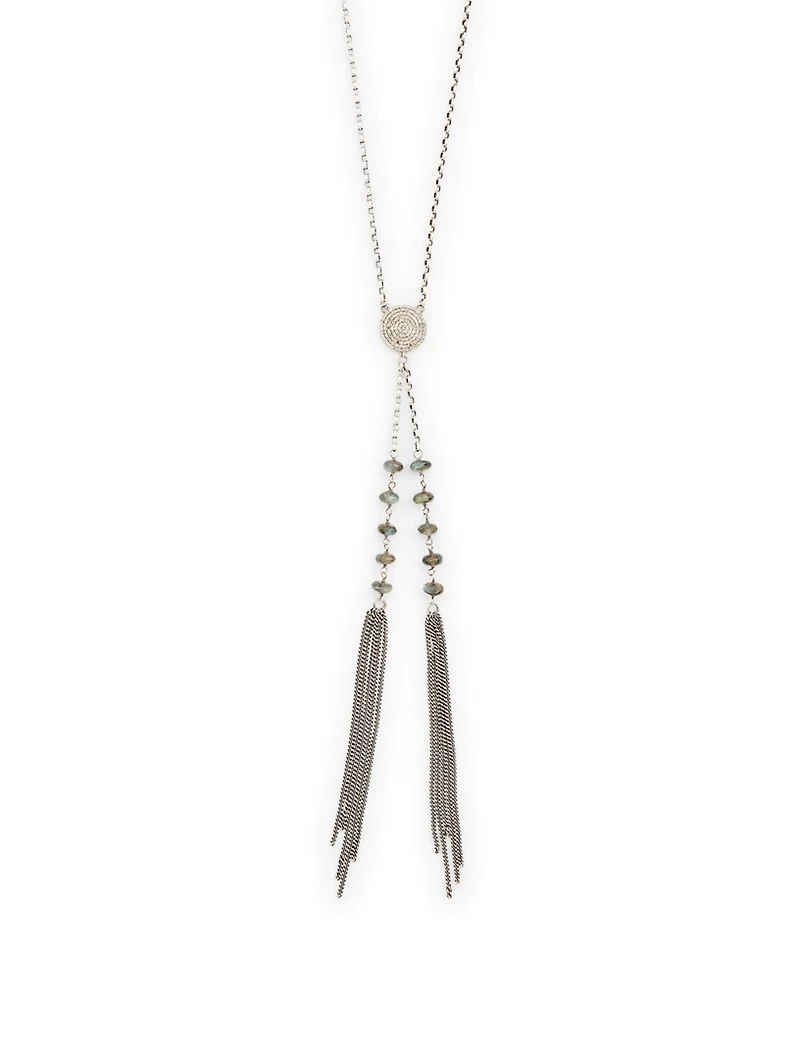Silver Chain Necklace With Diamonds And Labradorite