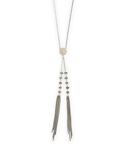 Silver Chain Necklace With Diamonds And Labradorite