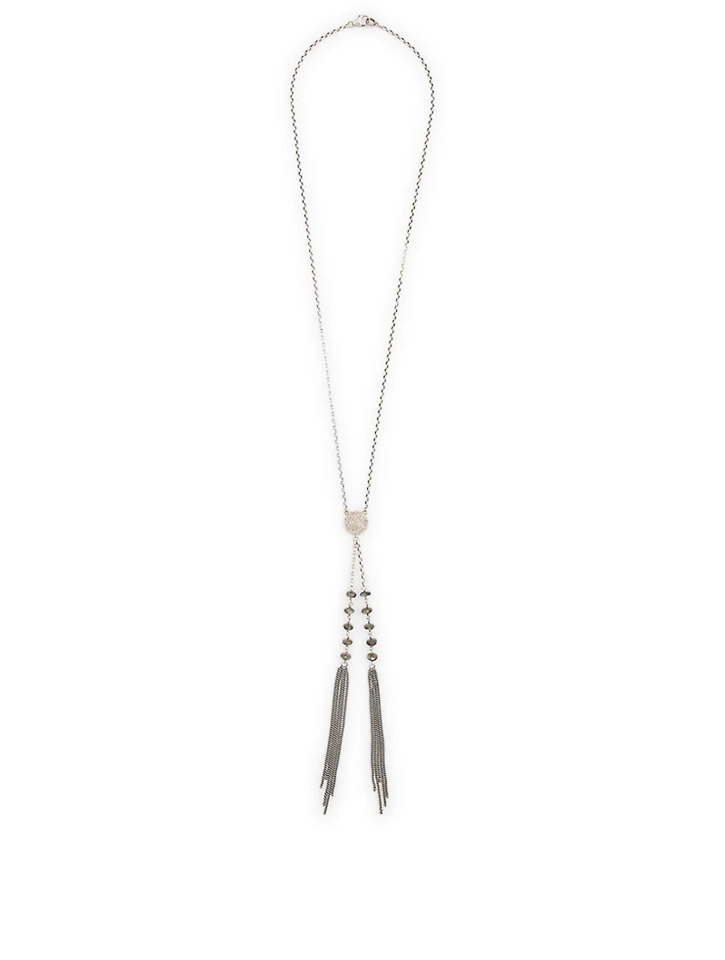 Silver Chain Necklace With Diamonds And Labradorite