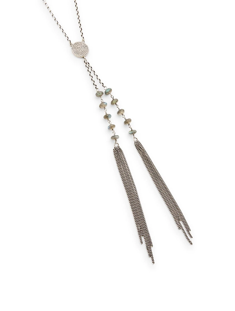Silver Chain Necklace With Diamonds And Labradorite