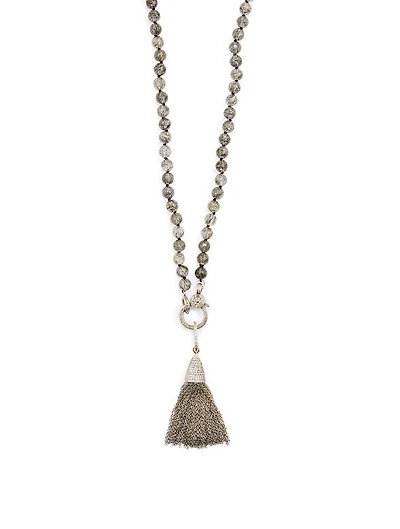 Silver Tassel Chain Necklace With Diamonds