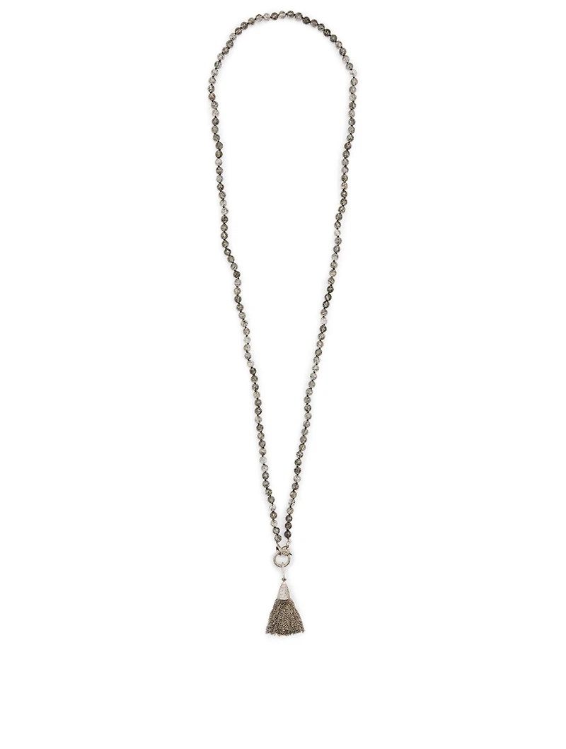 Silver Tassel Chain Necklace With Diamonds
