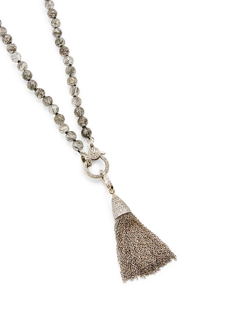 Silver Tassel Chain Necklace With Diamonds