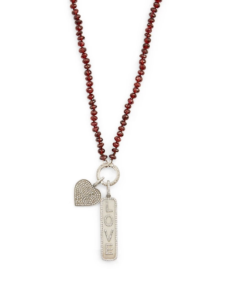 Silver Garnet Necklace With Diamonds