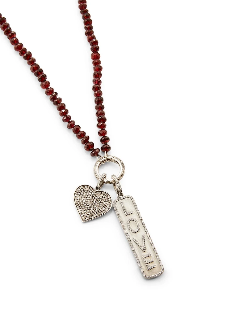 Silver Garnet Necklace With Diamonds