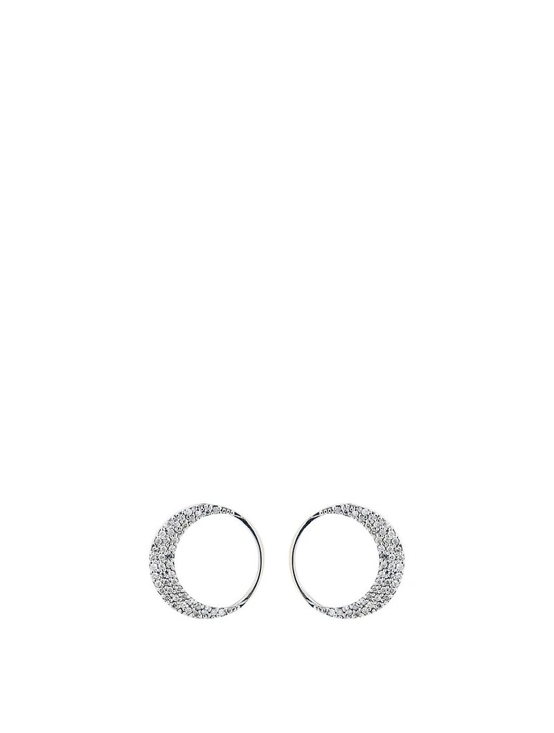 Silver Crescent Moon Stud Earrings With Diamonds