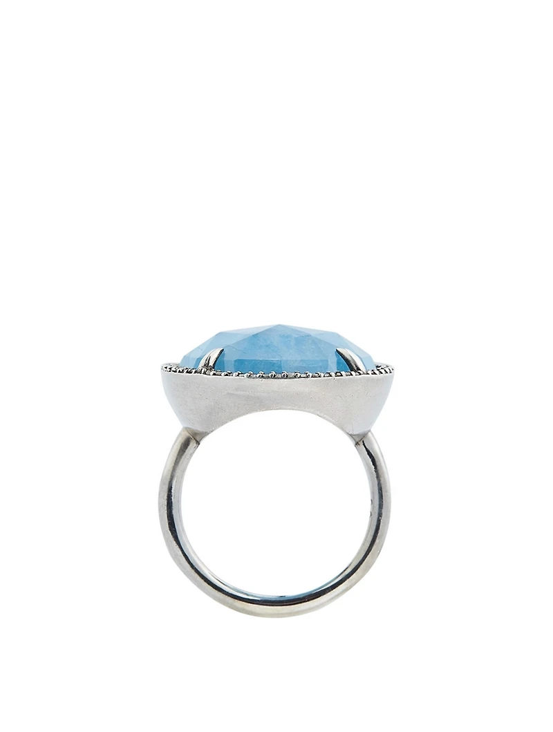 Silver Aquamarine Ring With Diamonds