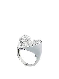 Silver Folded Heart Ring With Diamonds