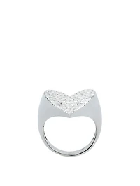 Silver Folded Heart Ring With Diamonds