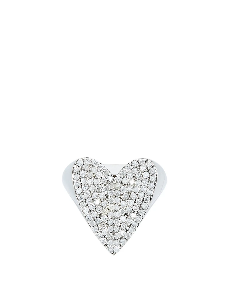 Silver Folded Heart Ring With Diamonds