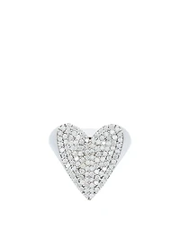 Silver Folded Heart Ring With Diamonds