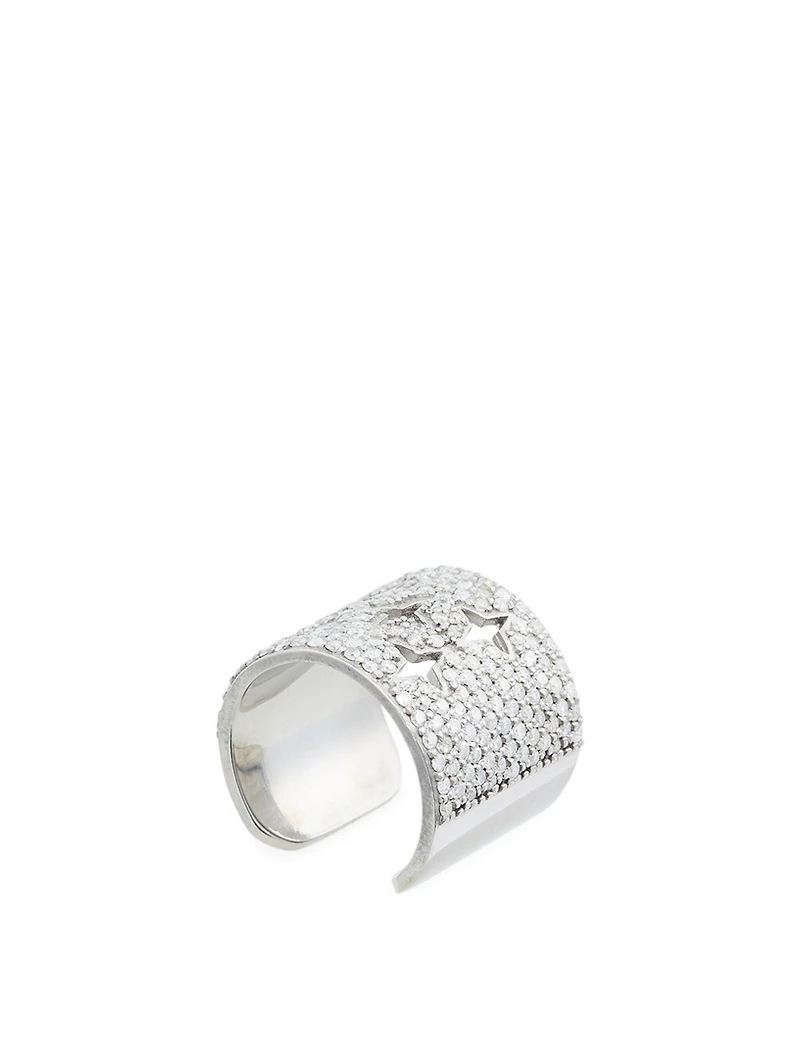Silver Star Cuff Ring With Diamonds