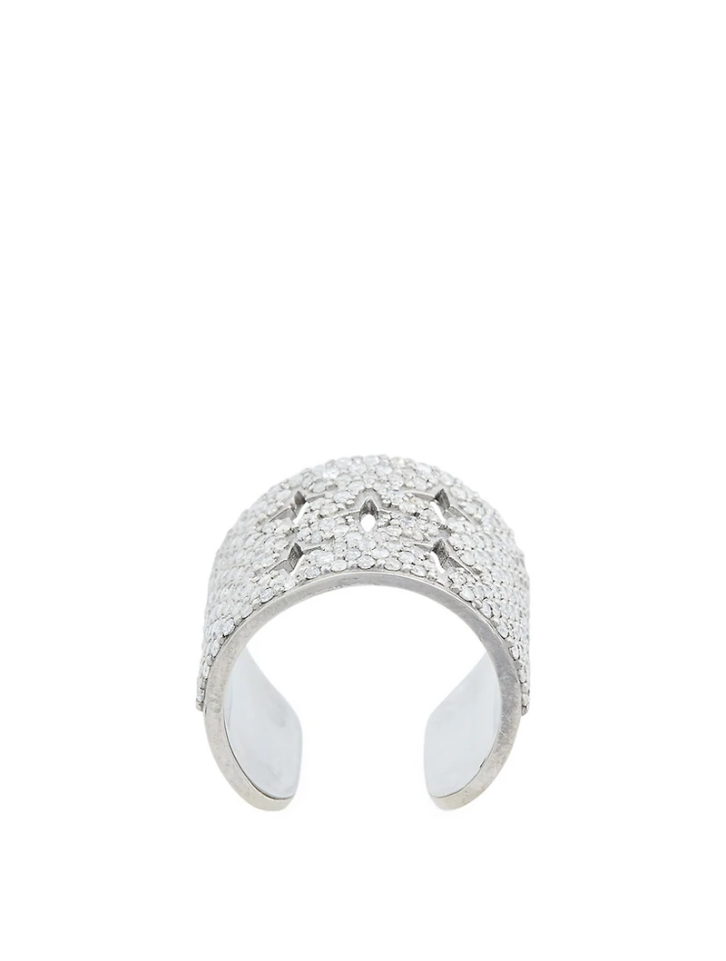Silver Star Cuff Ring With Diamonds