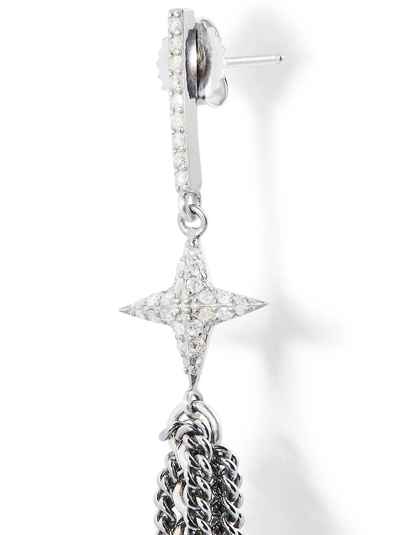 Silver Northstar Chain Earrings With Diamonds