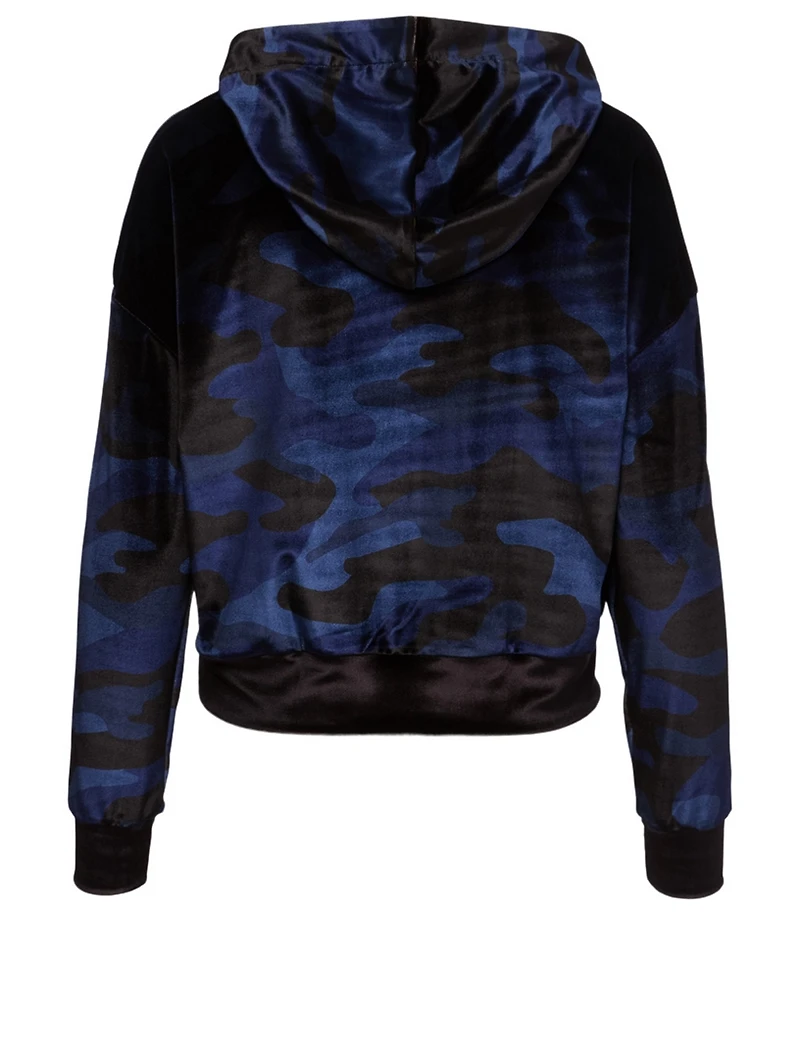 Radon Velvet Crop Hoodie Camo Print