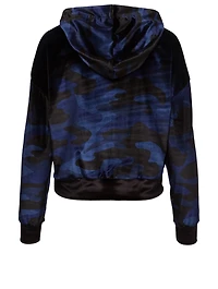 Radon Velvet Crop Hoodie Camo Print