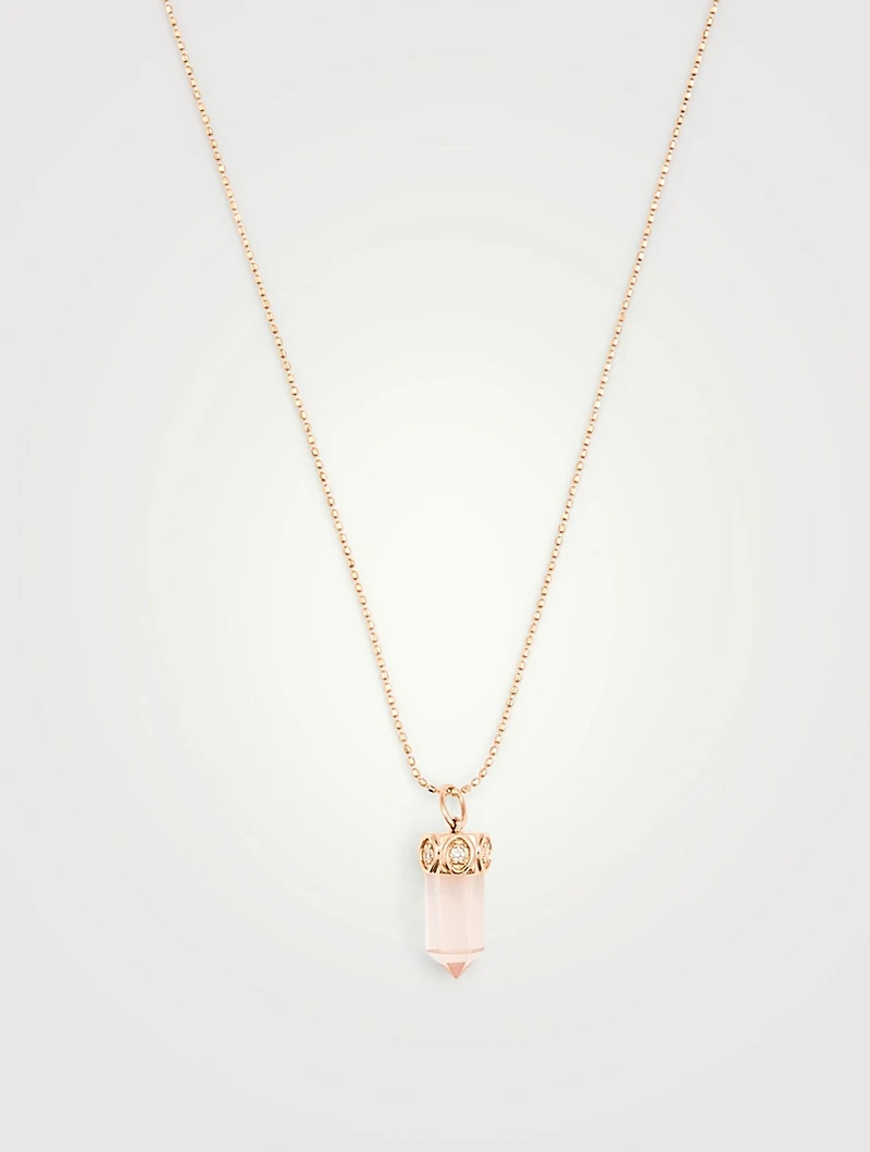 14K Rose Gold Crystal Pendant Necklace With Diamonds
