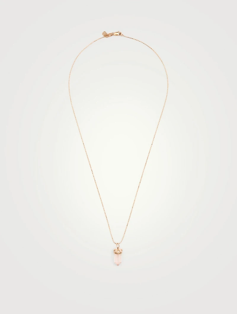 14K Rose Gold Crystal Pendant Necklace With Diamonds