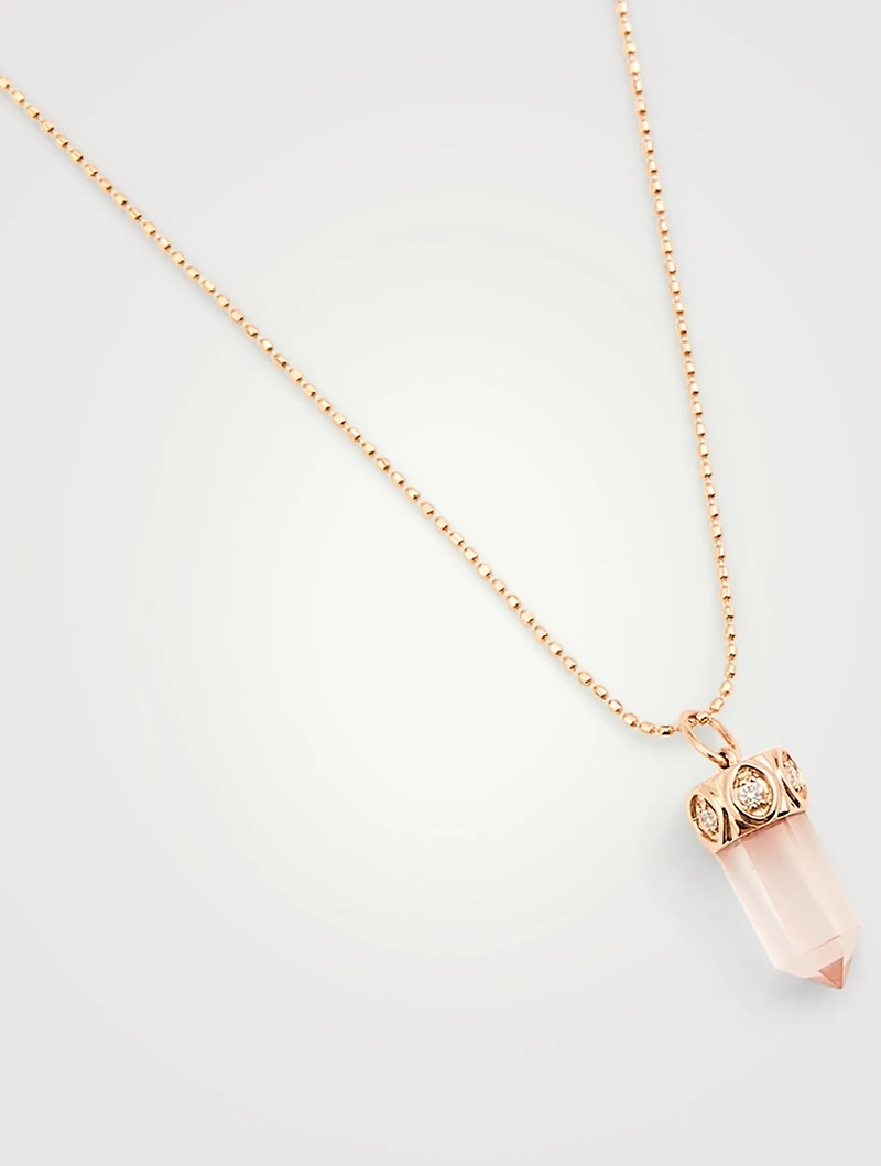 14K Rose Gold Crystal Pendant Necklace With Diamonds