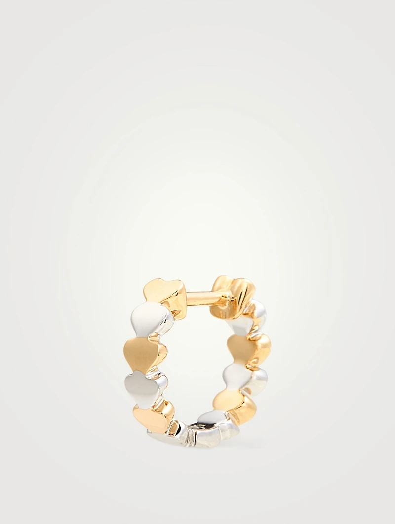Two-Tone 14K Gold Heart Huggie Hoop Earrings With Diamonds