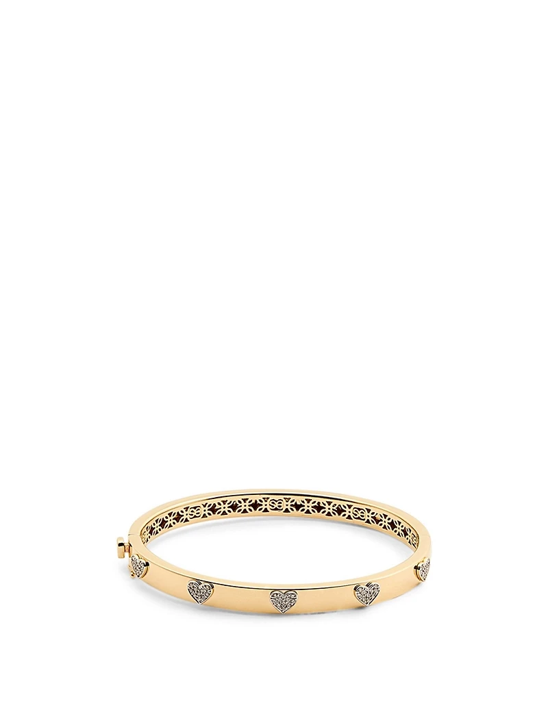 14K Gold Heart Hinge Bangle Bracelet With Diamond