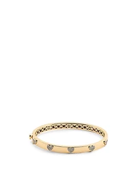 14K Gold Heart Hinge Bangle Bracelet With Diamond
