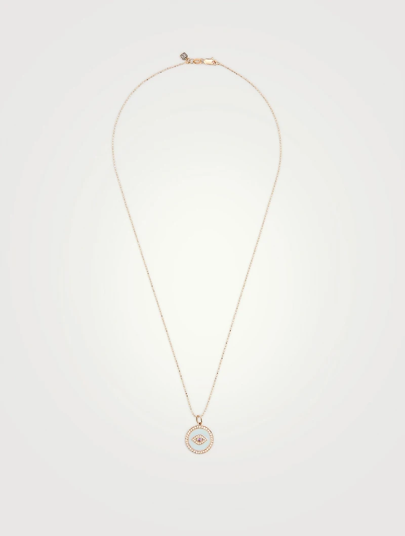 14K Rose Gold Evil Eye Medallion Necklace With Amethyst And Diamonds