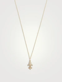 14K Gold Fleur De Lis Pendant Necklace With Diamonds