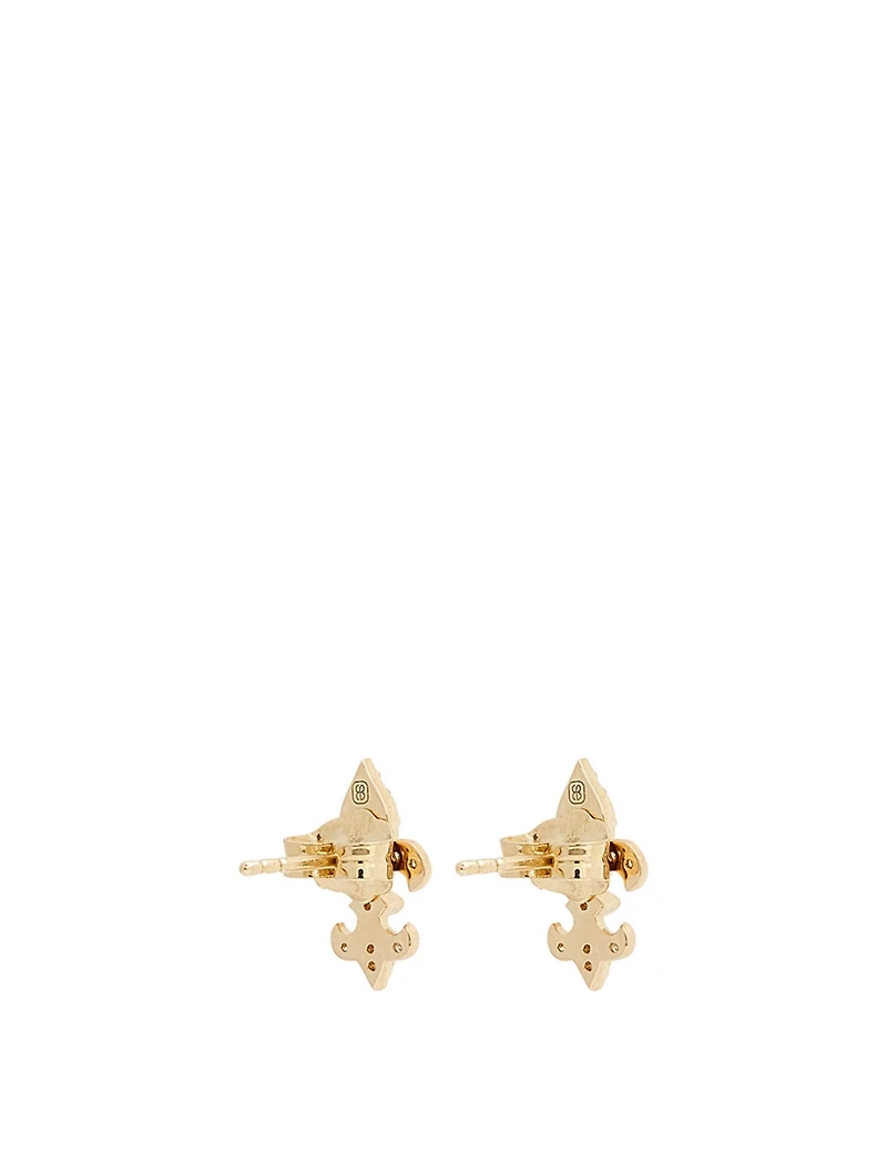 14K Gold Fleur De Lis Stud Earrings With Diamonds