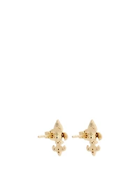 14K Gold Fleur De Lis Stud Earrings With Diamonds