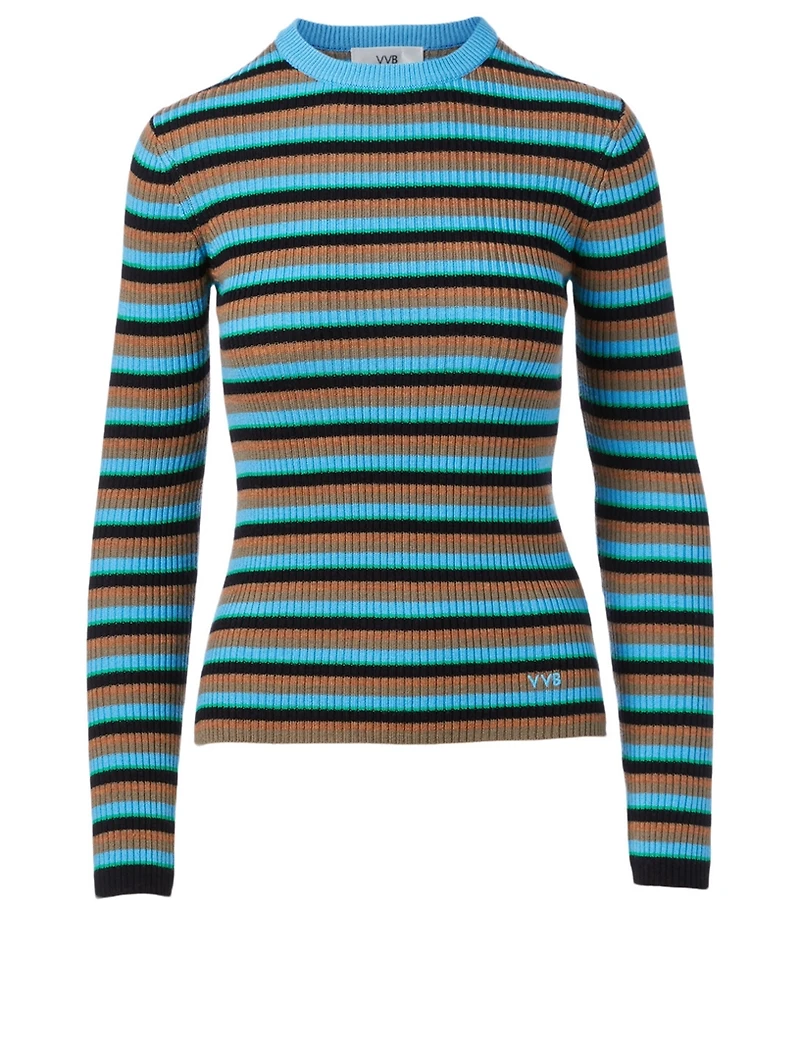 Wool Crewneck Top Striped Print