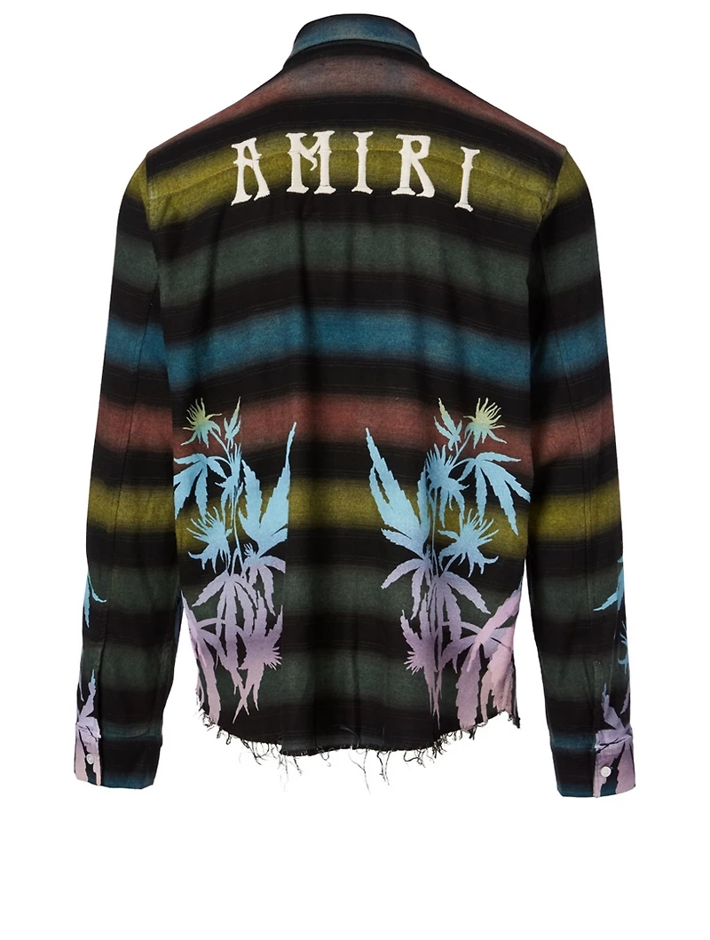 Cotton-Blend Flannel Shirt Leaves Print