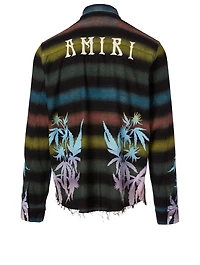 Cotton-Blend Flannel Shirt Leaves Print