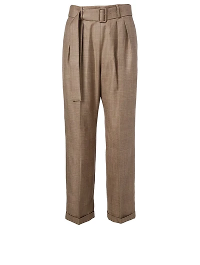 Wool And Silk High-Waisted Pants Check Print