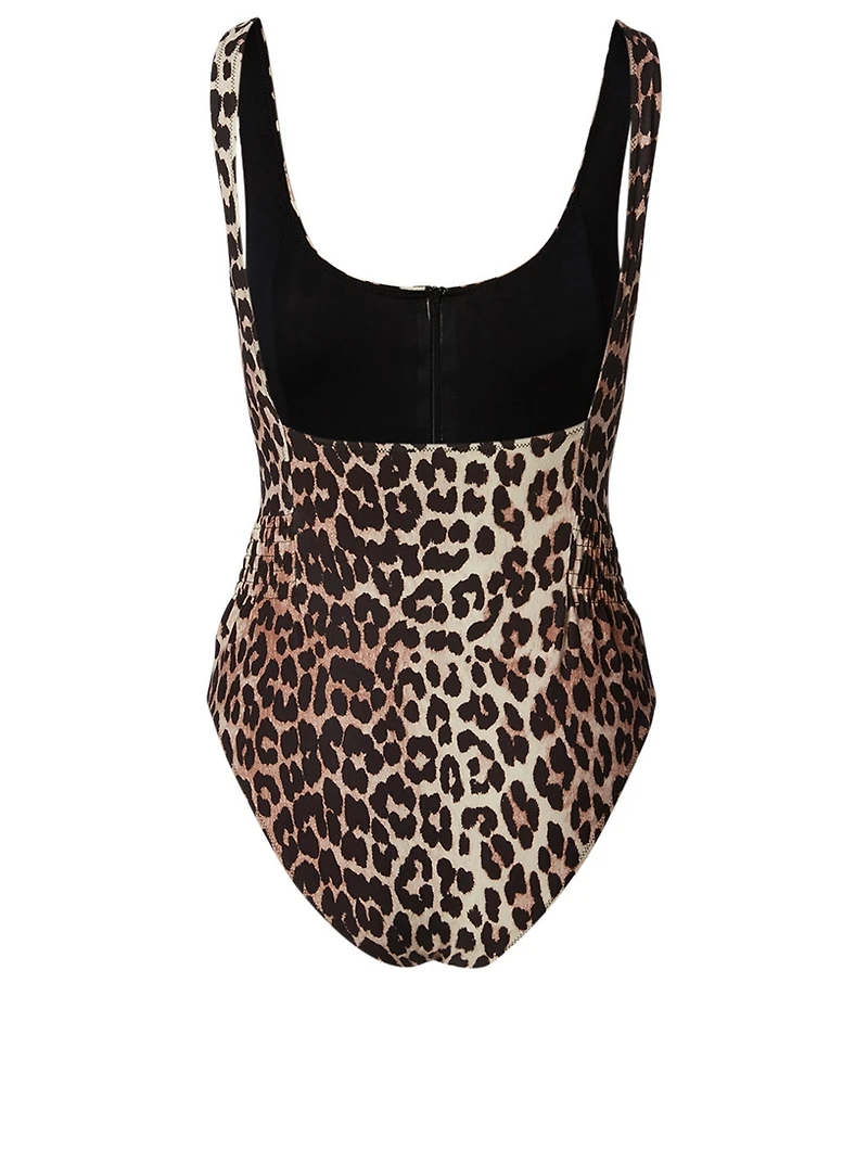 Zippered One-Piece Swimsuit Leopard Print