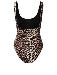 Zippered One-Piece Swimsuit Leopard Print